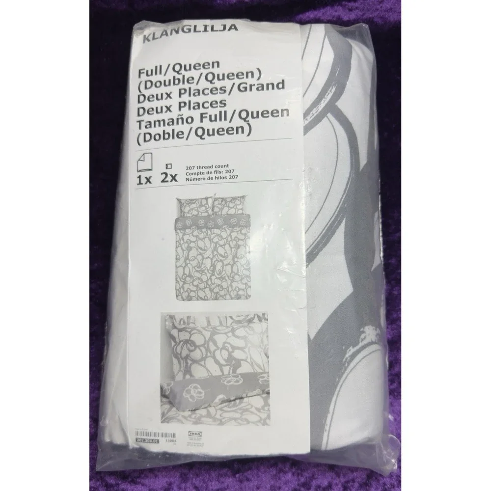 IKEA Klanglilja Duvet Set Full/Queen Floral White‎ Grey Reversible 202.304.01